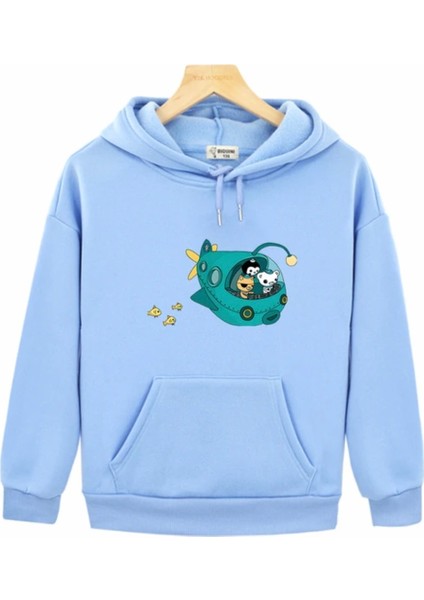 Özel Tasarım Kapüşonlu Octonauts Deniz Altında Baskılı Kışlık Erkek Çocuk Sweatshırt