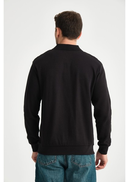 Pamuk, Polo Yaka, Fermuarlı Erkek Sweatshirt