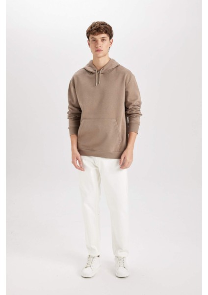 Regular Fit Kapüşonlu Kanguru Cepli İçi Yumuşak Tüylü Basic Düz Sweatshirt X8283AZ24AU fiyatları