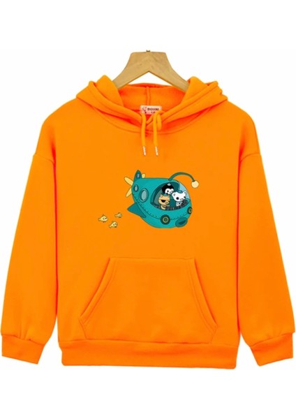 Özel Tasarım Kapüşonlu Octonauts Deniz Altında Baskılı Kışlık Erkek Çocuk Sweatshırt