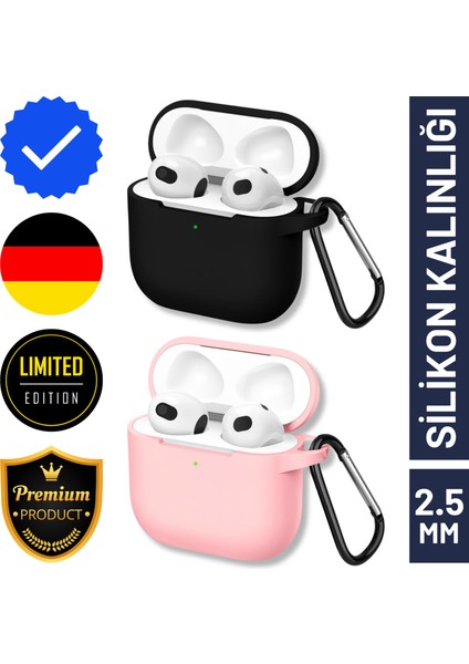 İkili Set | 4. Nesil Uyumlu Siyah ve Pembe Premium Silikon Kulaklık Kılıfı - 2.5 mm Kalınlık