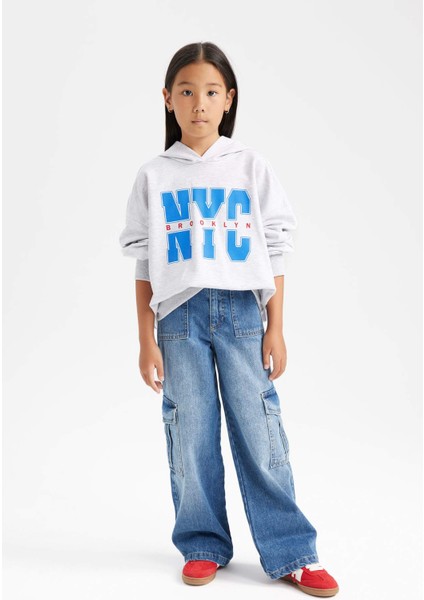 Kız Çocuk Oversize Geniş Kalıp Kapüşonlu Baskılı İçi Yumuşak Tüylü Sweatshirt D1566A824WN fiyatları