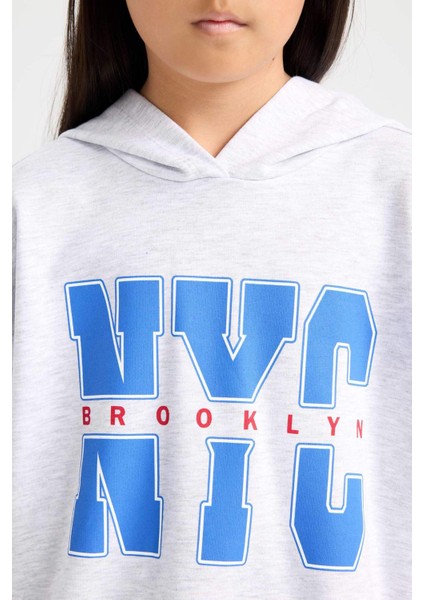 Kız Çocuk Oversize Geniş Kalıp Kapüşonlu Baskılı İçi Yumuşak Tüylü Sweatshirt D1566A824WN indirimleri