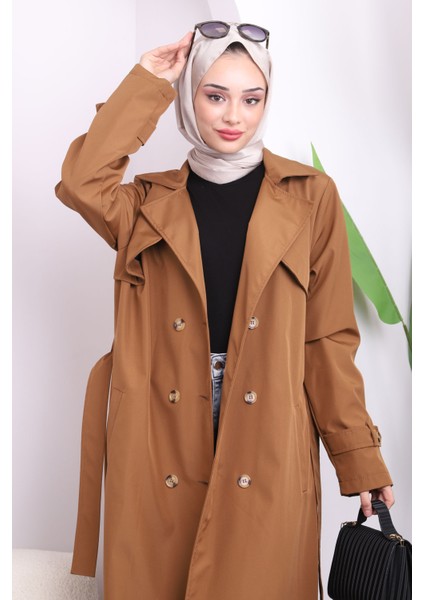 Taba Bel Kuşaklı Düğmeli Trenç modelleri