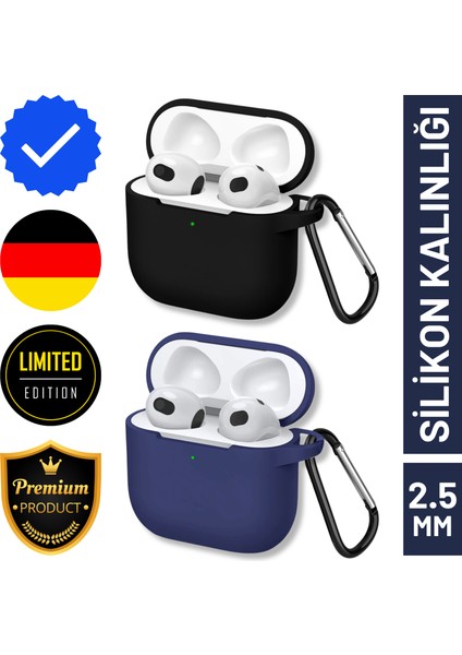 İkili Set | 4. Nesil Uyumlu Siyah ve Lacivert Premium Silikon Kulaklık Kılıfı - 2.5 mm Kalınlık