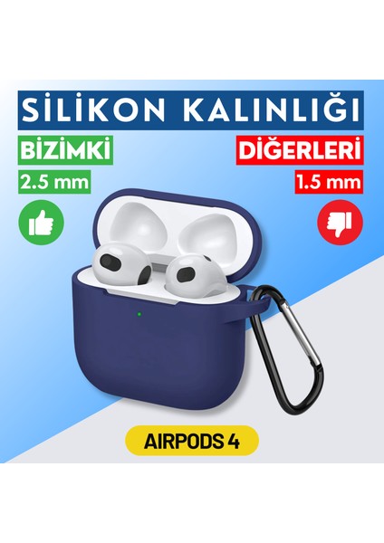 İkili Set | 4. Nesil Uyumlu Siyah ve Lacivert Premium Silikon Kulaklık Kılıfı - 2.5 mm Kalınlık