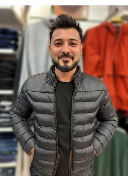 Erkek Yan Lastik Detaylı Cepli Jel Dolgulu Siyah Spor Sişme Mont fiyatları