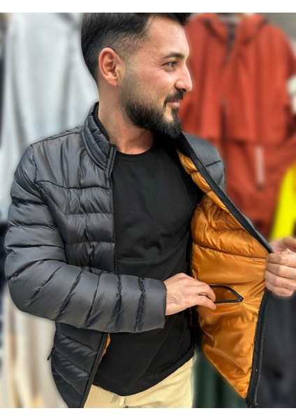 Erkek Yan Lastik Detaylı Cepli Jel Dolgulu Siyah Spor Sişme Mont fırsatları