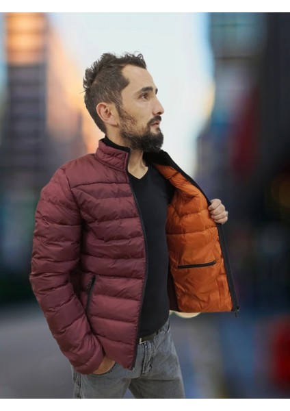 Erkek Yan Lastik Detaylı Cepli Jel Dolgulu Bordo Spor Sişme Mont fiyatları