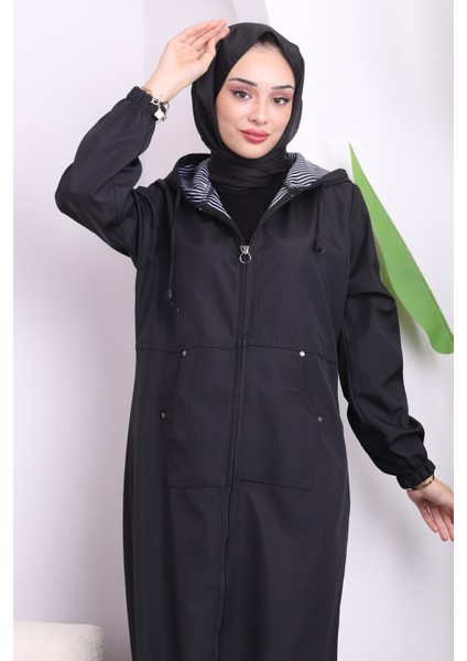 Siyah Kapşonlu Fermuarlı Kap modelleri