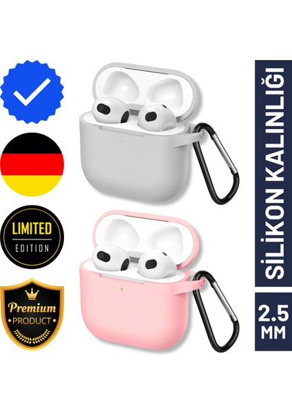 İkili Set | 4. Nesil Uyumlu Açık Gri ve Pembe Premium Silikon Kulaklık Kılıfı - 2.5 mm Kalınlık