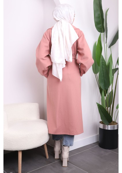 Pembe Kuruvaze Yaka Kaşe Kaban