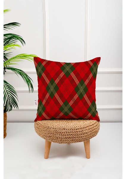 Yılbaşı Temalı Beyaz Zemin Üzerinde Kırmızı Geyik Desenli Dijital Baskılı Kırlent Yastık Kılıfı modelleri