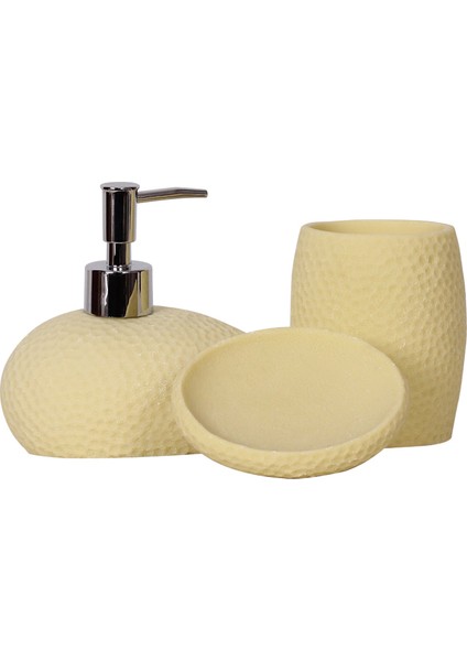 Sarı Petek Desenli 3 lü Banyo Seti