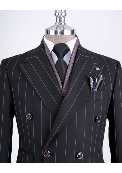 Italyan Stil Kruvaze Ceket Pantolon Takım Elbise Siyah T13300 fiyatları