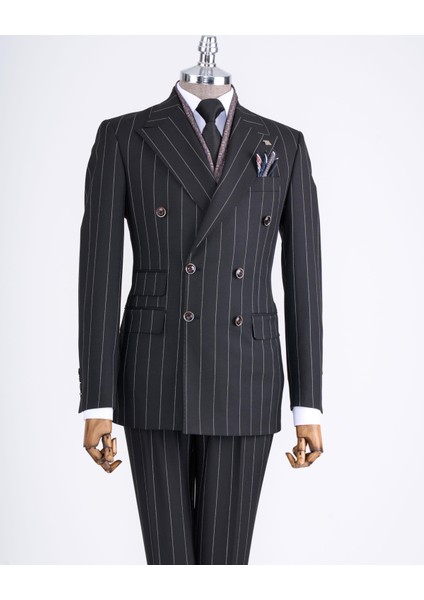 Italyan Stil Kruvaze Ceket Pantolon Takım Elbise Siyah T13300 fırsatları