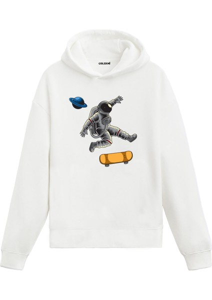 Galaktik Kaykaycı Uzay Temalı Astronomi Astronot Gezegen Tasarım Doğum Günü Hediyesi Pamuklu Hoodie Kapşonlu Sweatshirt