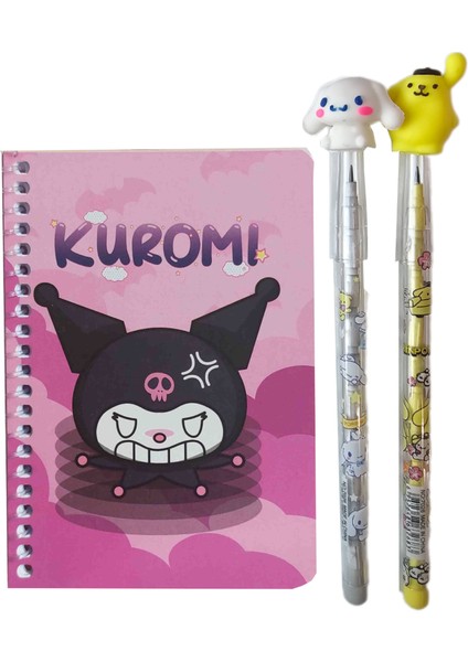 Kuromi Not Defteri + Cinnamoroll Figürlü Kalem + Pompompurin Figürlü Kalem, Kromi, Sinamorol, Cinamorol (3 lü Set)