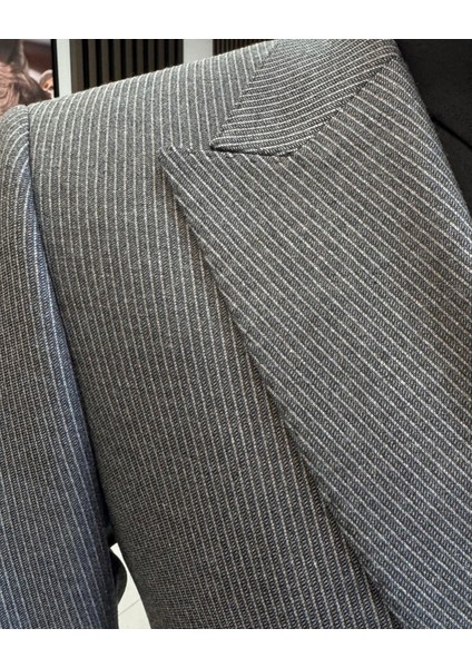 Italyan Stil Slim Fit Kruvaze Ceket Pantolon Takım Elbise Gri T12999 modelleri