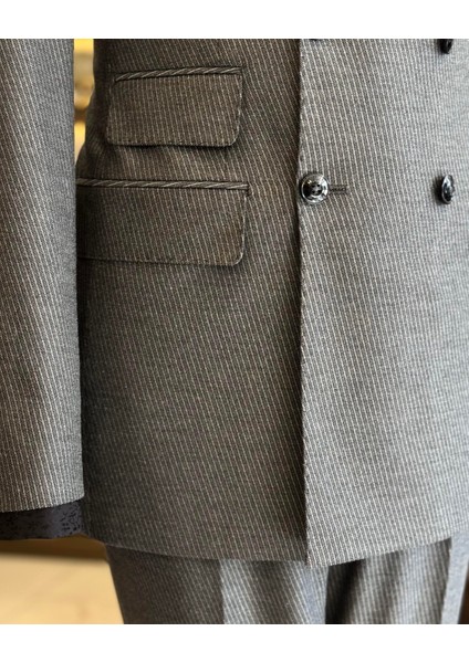 Italyan Stil Slim Fit Kruvaze Ceket Pantolon Takım Elbise Gri T12999 indirimleri