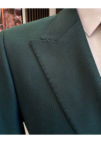 Italyan Stil Slim Fit Kruvaze Ceket Pantolon Takım Elbise Yeşil T13001 modelleri