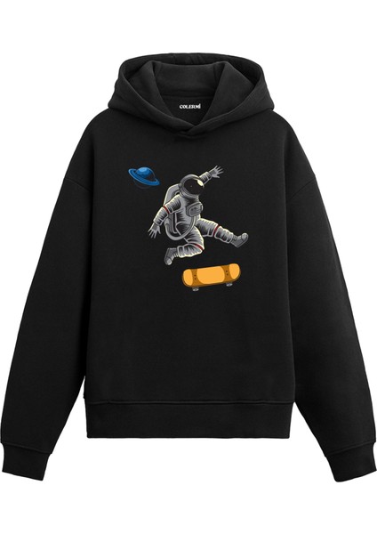 Galaktik Kaykaycı Uzay Temalı Astronomi Astronot Gezegen Tasarım Doğum Günü Hediyesi Pamuklu Hoodie Kapşonlu Sweatshirt