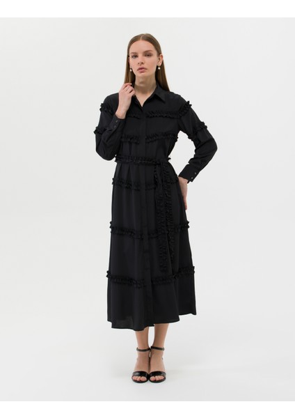 Kadın Siyah Uzunkollu Elbise 50262953-VR046