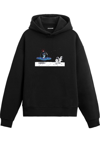 Ay’da Buluşma Uzay Temalı Astronomi Astronot Gezegen Tasarım Doğum Günü Hediyesi Pamuklu Hoodie Kapşonlu Sweatshirt