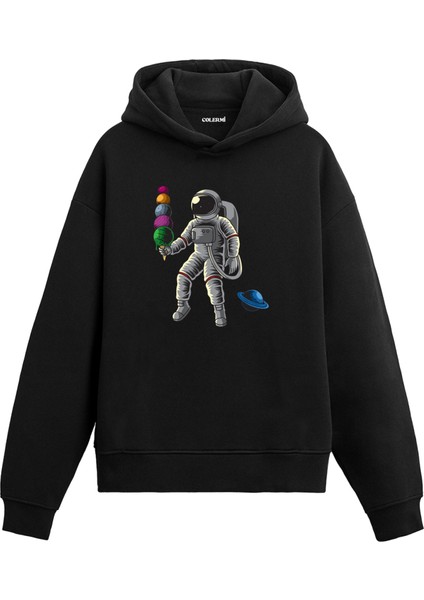 Astronotun Kozmik Dondurması Uzay Temalı Astronomi Astronot Gezegen Tasarım Doğum Günü Hediyesi Pamuklu Hoodie Kapşonlu Sweatshirt