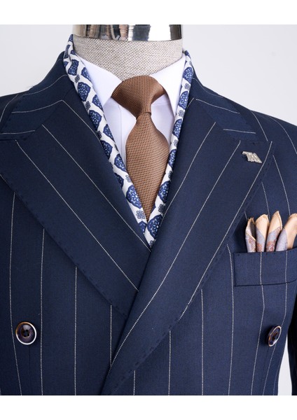 Italyan Stil Kruvaze Ceket Pantolon Takım Elbise Lacivert T13301