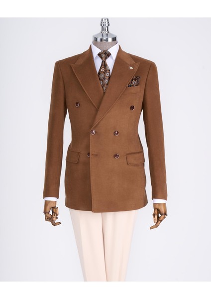 Italyan Stil Slim Fit Kadife Erkek Tek Ceket Kahverengi T13184