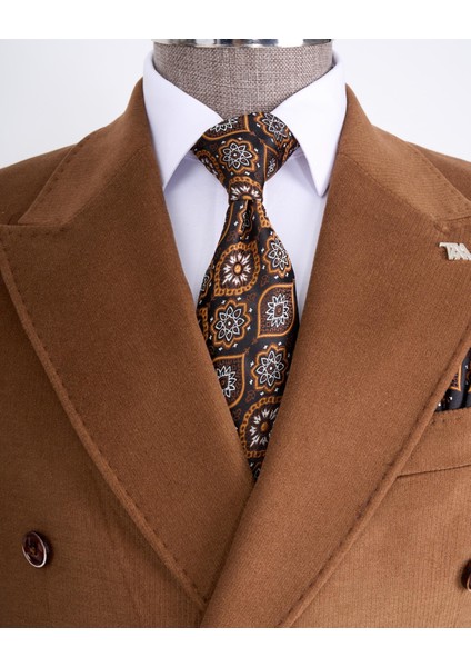 Italyan Stil Slim Fit Kadife Erkek Tek Ceket Kahverengi T13184 fiyatları