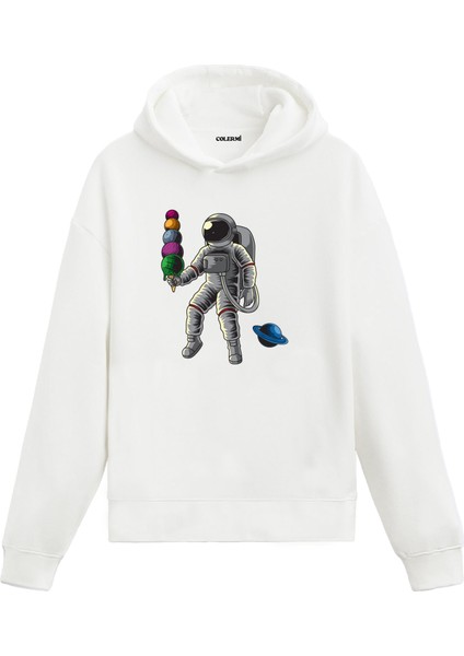 Astronotun Kozmik Dondurması Uzay Temalı Astronomi Astronot Gezegen Tasarım Doğum Günü Hediyesi Pamuklu Hoodie Kapşonlu Sweatshirt