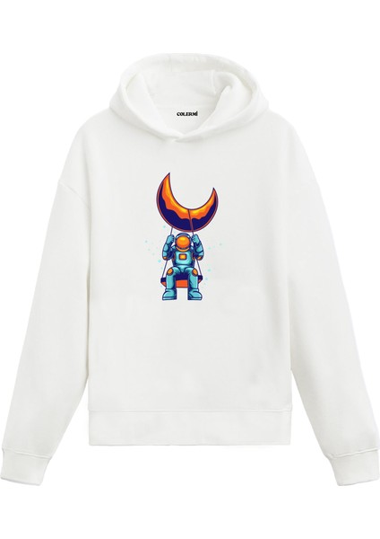 Astronotun Kozmik Ay Macerası Uzay Temalı Astronomi Astronot Gezegen Tasarım Doğum Günü Hediyesi Pamuklu Hoodie Kapşonlu Sweatshirt
