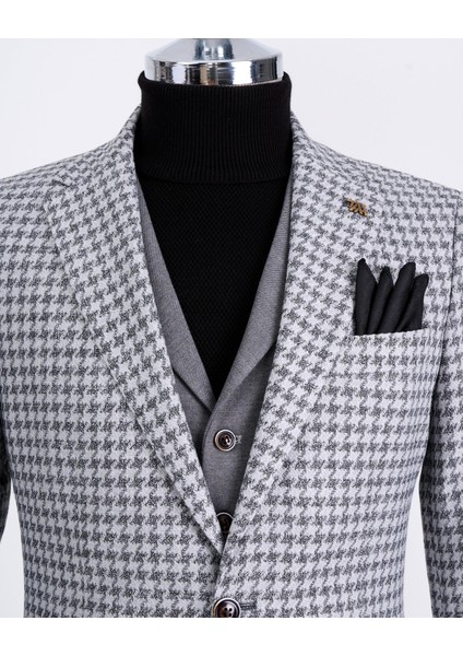Italyan Stil Slim Fit Erkek Kombin Ceket Yelek Pantolon Takım Elbise Gri T13075 fiyatları
