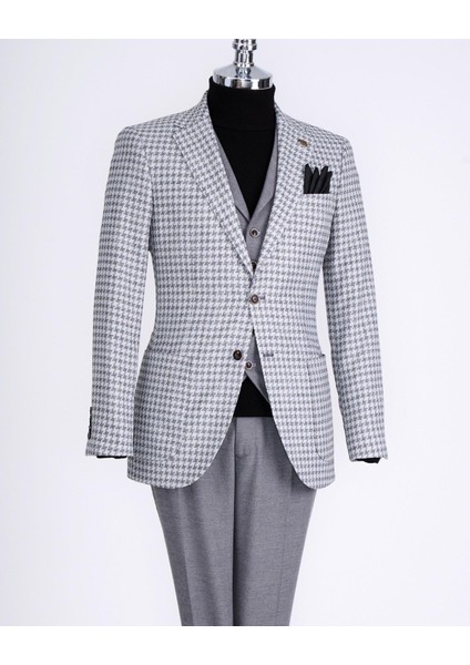 Italyan Stil Slim Fit Erkek Kombin Ceket Yelek Pantolon Takım Elbise Gri T13075 fırsatları