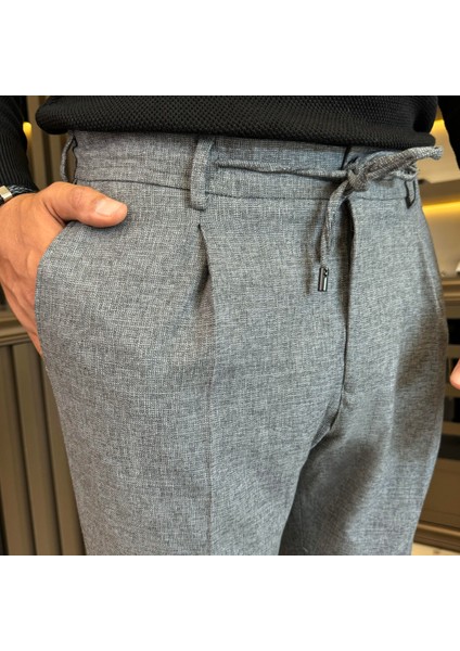 Italyan Stil Slim Fit Erkek Beli Bağcıklı Pantalon Gri T13177 fiyatları