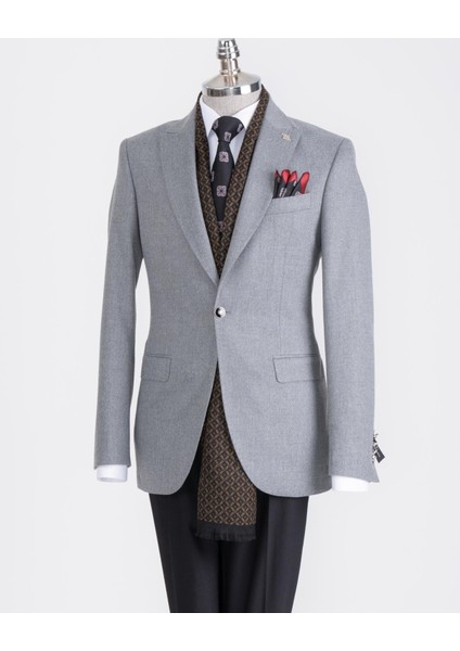 Italyan Stil Slim Fit Sivri Yaka Erkek Ceket Gri T13241 fiyatları