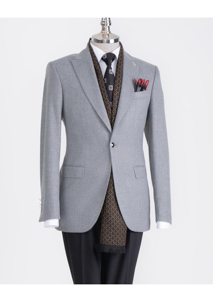 Italyan Stil Slim Fit Sivri Yaka Erkek Ceket Gri T13241 modelleri