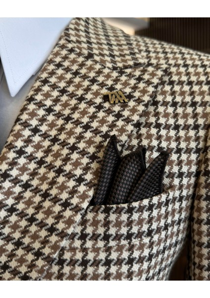 Italyan Stil Slim Fit Kazayağı Desen Kruvaze Erkek Ceket Kahverengi T13050 modelleri