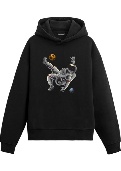 Uzayda Maç Uzay Temalı Astronomi Astronot Gezegen Tasarım Doğum Günü Hediyesi Pamuklu Hoodie Kapşonlu Sweatshirt