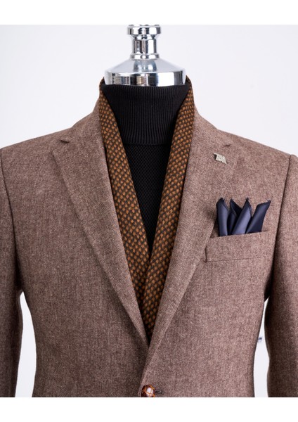 Italyan Stil Slim Fit Mono Yaka Erkek Tek Ceket Kahverengi T13347 fiyatları