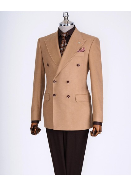 Italyan Stil Slim Fit Kadife Erkek Tek Ceket Camel T13183 modelleri