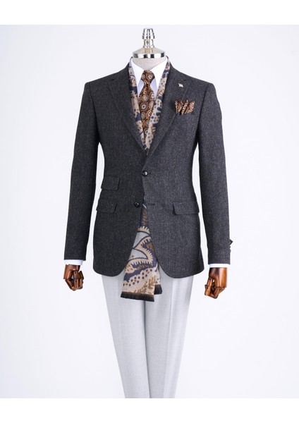 Italyan Stil Slim Fit Mono Yaka Erkek Tek Ceket Antrasit T13346
