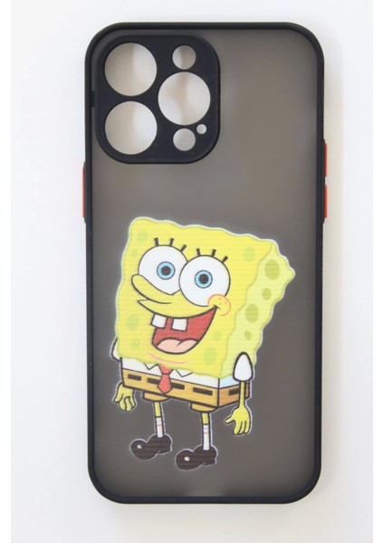 Apple iPhone 14 Pro Max Uyumlu Kamera Korumalı Süngerbob Kılıf Özel Tasarım Tuşları Renkli Hux Kapak