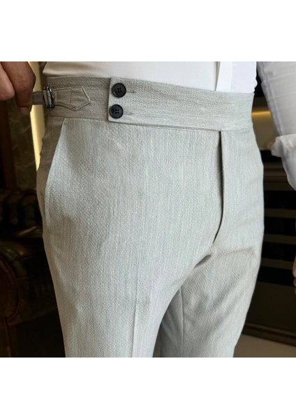 Italyan Stil Slim Fit Gofre Kumaş Bel Detaylı Erkek Pantolon Gri T12618 fiyatları