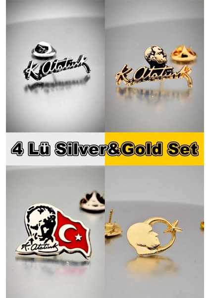 4 Lü Yaka Rozeti Silver&gold Set