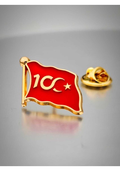 100. Yıl Ihtişamı Bayrak Yaka Rozeti Altın Kaplama