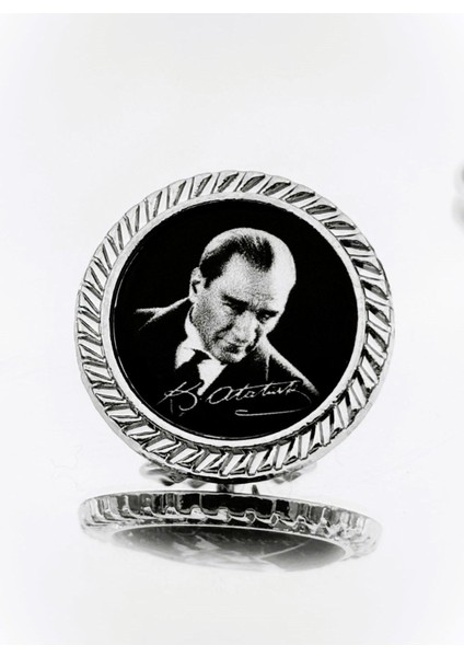 10 Adet Atatürk Gümüş Kaplama / Damla Mineli Yaka Rozeti