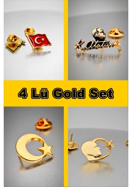 4 Lü Yaka Rozeti Gold Set